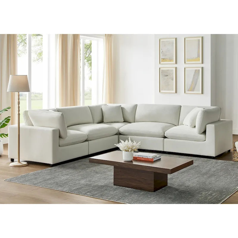 Divano componibile a 5 pezzi in velluto a coste e tessuto color antracite/beige