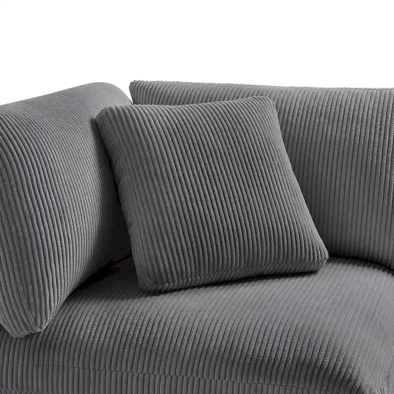 Divano componibile a 5 pezzi in velluto a coste e tessuto color antracite/beige