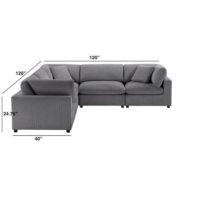 Divano componibile a 5 pezzi in velluto a coste e tessuto color antracite/beige
