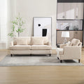 Set Divanetto e Poltrona Imbottiti in ciniglia, Struttura in legno, 2 posti – Beige / Smeraldo / Arancione / Nero / Rosa / Grigio
