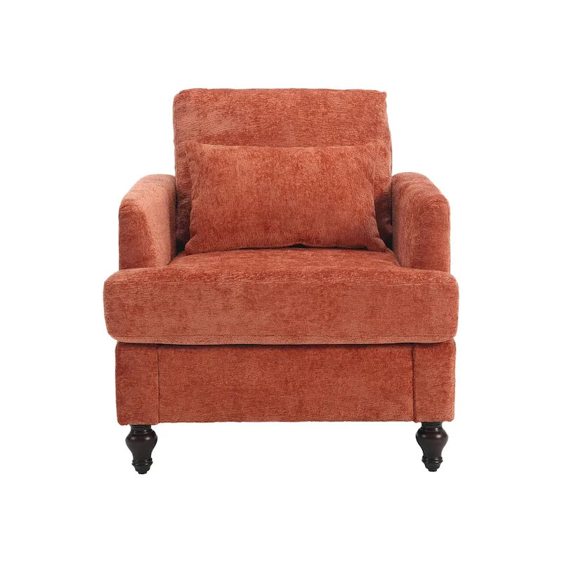 Set Divanetto e Poltrona Imbottiti in ciniglia, Struttura in legno, 2 posti – Beige / Smeraldo / Arancione / Nero / Rosa / Grigio
