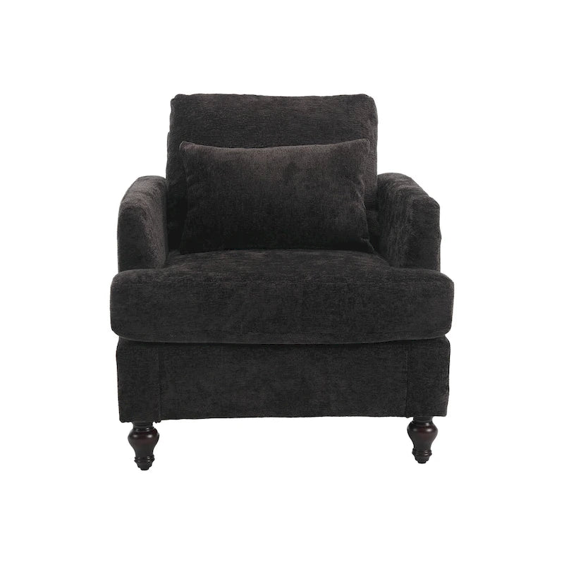 Set Divanetto e Poltrona Imbottiti in ciniglia, Struttura in legno, 2 posti – Beige / Smeraldo / Arancione / Nero / Rosa / Grigio