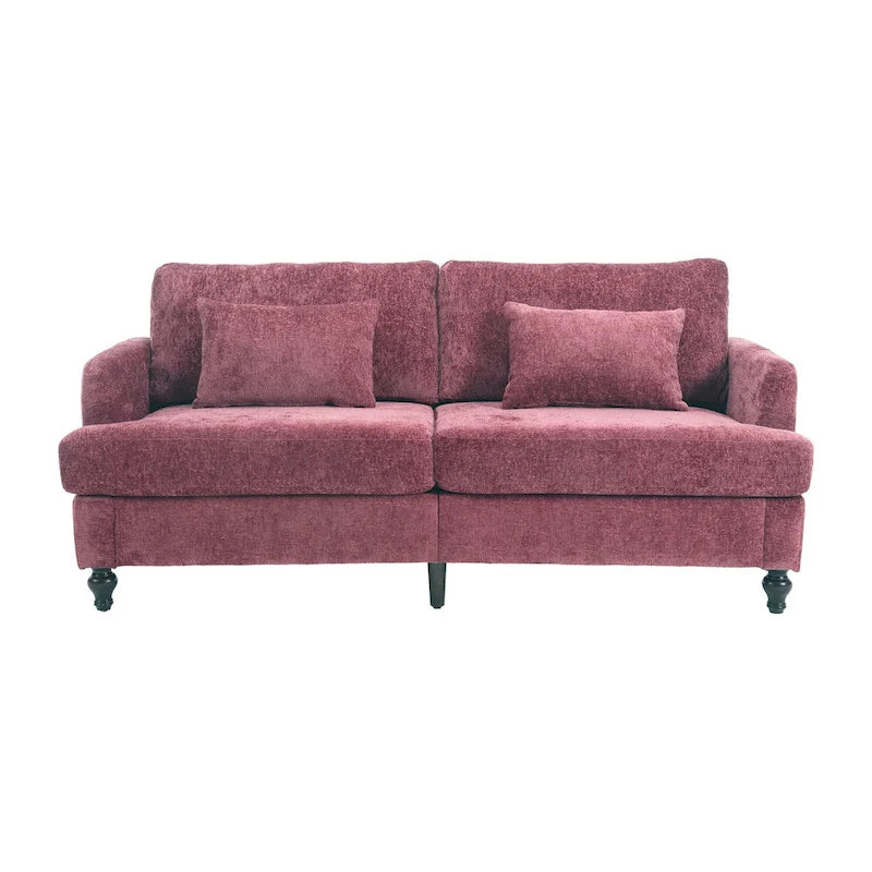 Set Divanetto e Poltrona Imbottiti in ciniglia, Struttura in legno, 2 posti – Beige / Smeraldo / Arancione / Nero / Rosa / Grigio