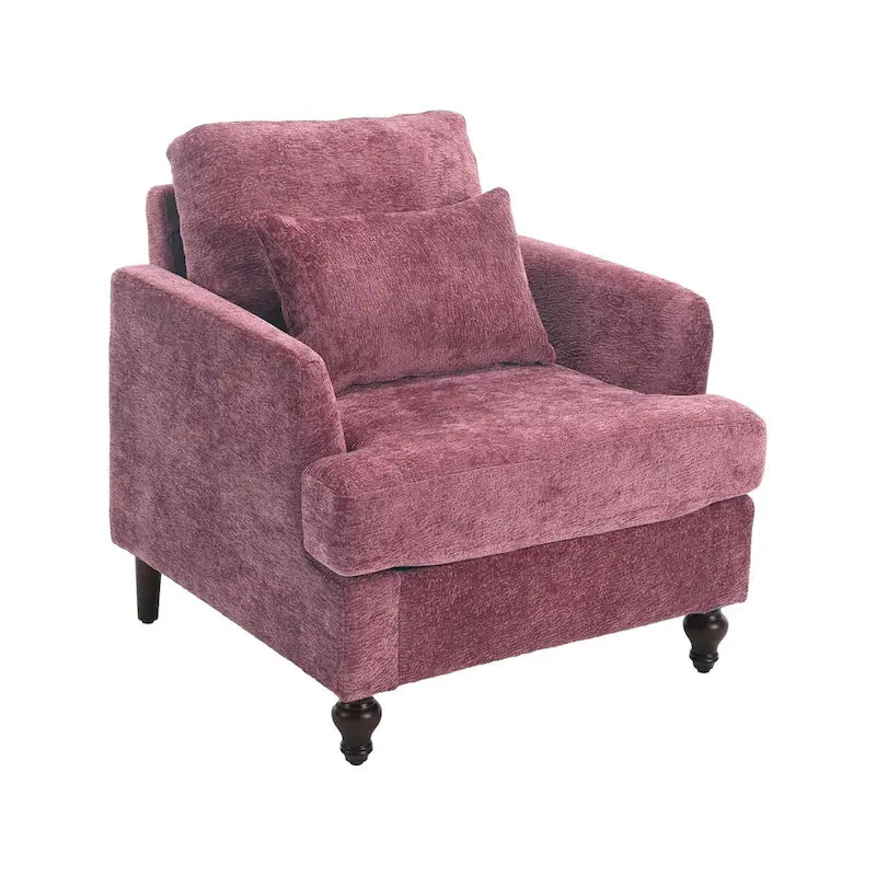 Set Divanetto e Poltrona Imbottiti in ciniglia, Struttura in legno, 2 posti – Beige / Smeraldo / Arancione / Nero / Rosa / Grigio