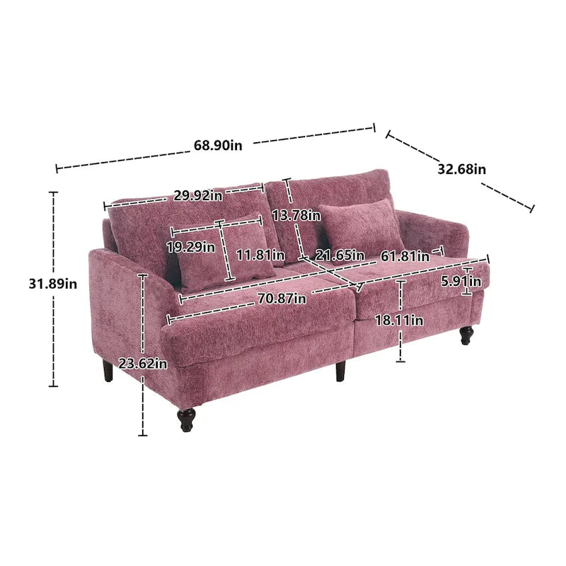 Set Divanetto e Poltrona Imbottiti in ciniglia, Struttura in legno, 2 posti – Beige / Smeraldo / Arancione / Nero / Rosa / Grigio