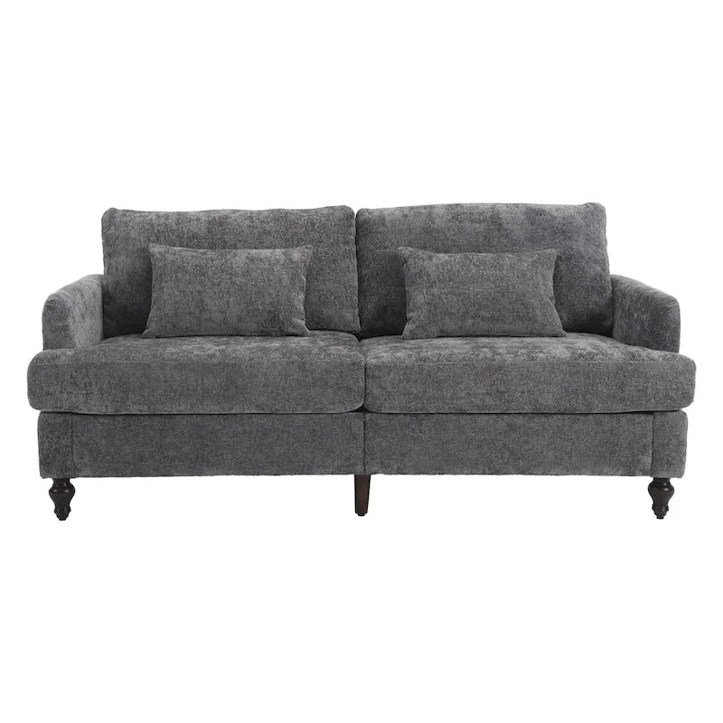 Set Divanetto e Poltrona Imbottiti in ciniglia, Struttura in legno, 2 posti – Beige / Smeraldo / Arancione / Nero / Rosa / Grigio