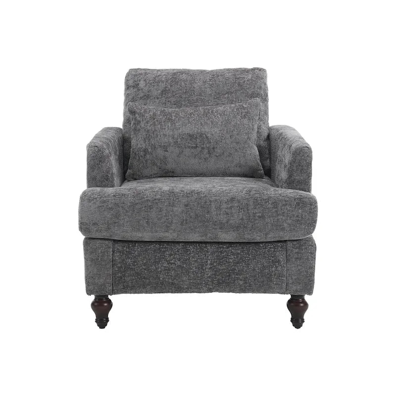 Set Divanetto e Poltrona Imbottiti in ciniglia, Struttura in legno, 2 posti – Beige / Smeraldo / Arancione / Nero / Rosa / Grigio