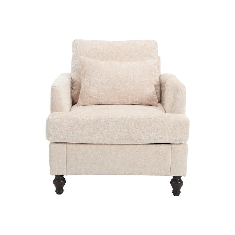 Set Divanetto e Poltrona Imbottiti in ciniglia, Struttura in legno, 2 posti – Beige / Smeraldo / Arancione / Nero / Rosa / Grigio