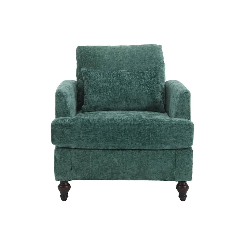 Set Divanetto e Poltrona Imbottiti in ciniglia, Struttura in legno, 2 posti – Beige / Smeraldo / Arancione / Nero / Rosa / Grigio