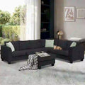 Divano angolare modulare nero/grigio con pouf, 7 posti