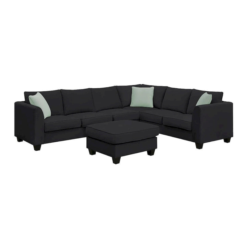 Divano angolare modulare nero/grigio con pouf, 7 posti