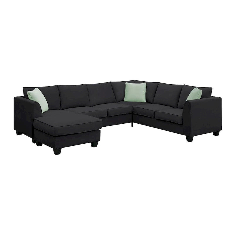 Divano angolare modulare nero/grigio con pouf, 7 posti