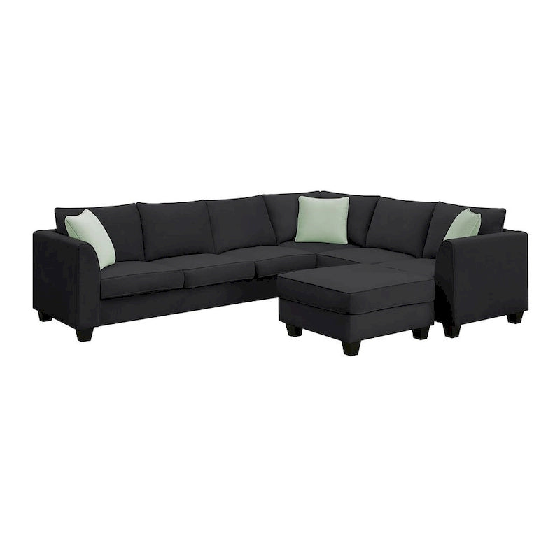 Divano angolare modulare nero/grigio con pouf, 7 posti