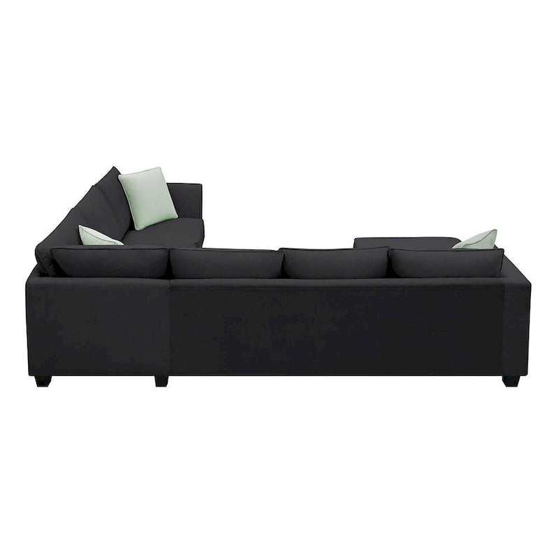 Divano angolare modulare nero/grigio con pouf, 7 posti