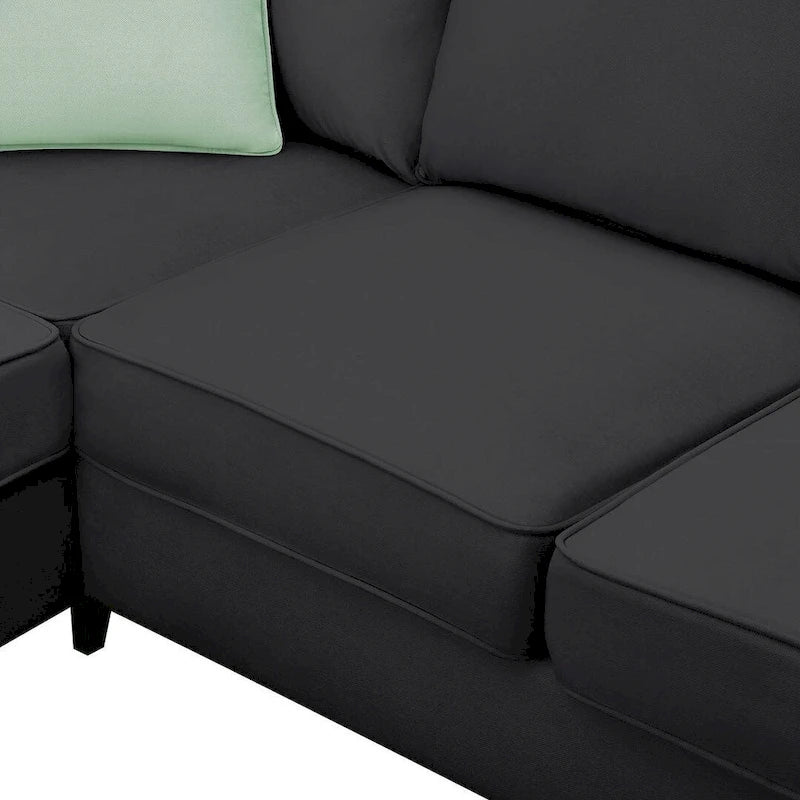 Divano angolare modulare nero/grigio con pouf, 7 posti