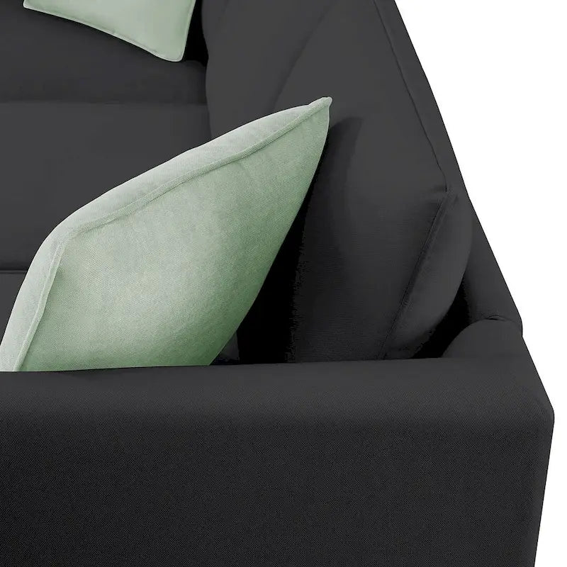 Divano angolare modulare nero/grigio con pouf, 7 posti