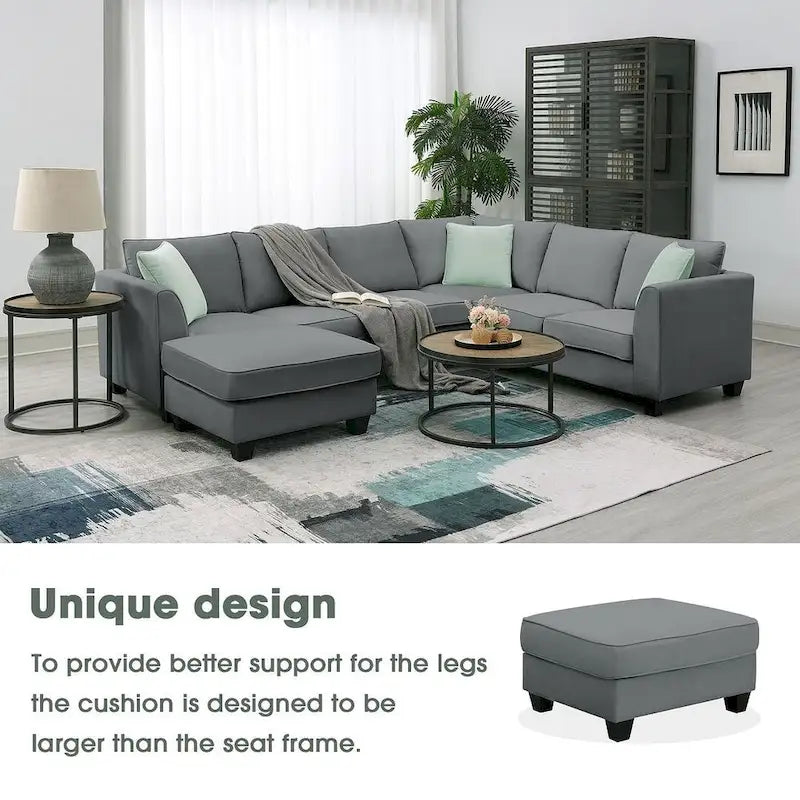 Divano angolare modulare nero/grigio con pouf, 7 posti