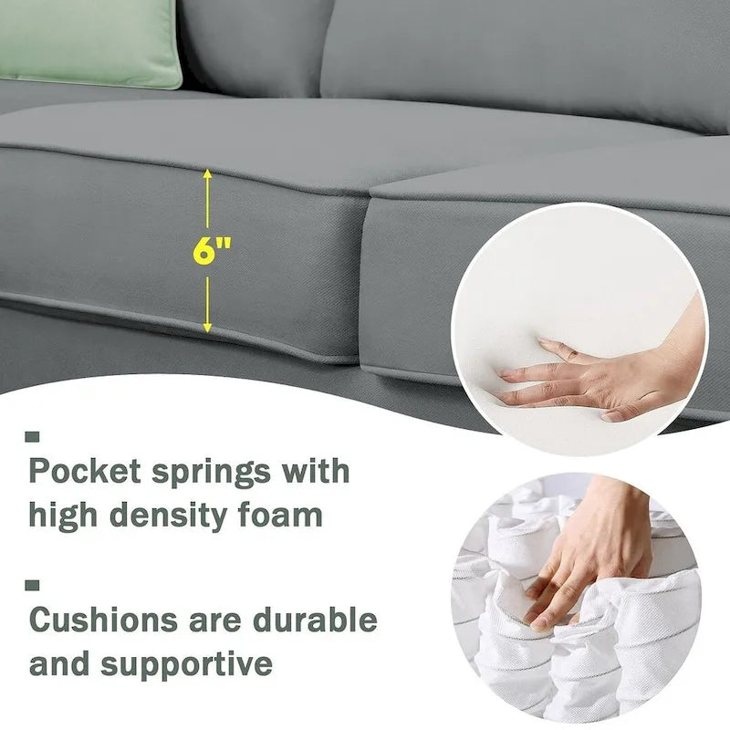 Divano angolare modulare nero/grigio con pouf, 7 posti