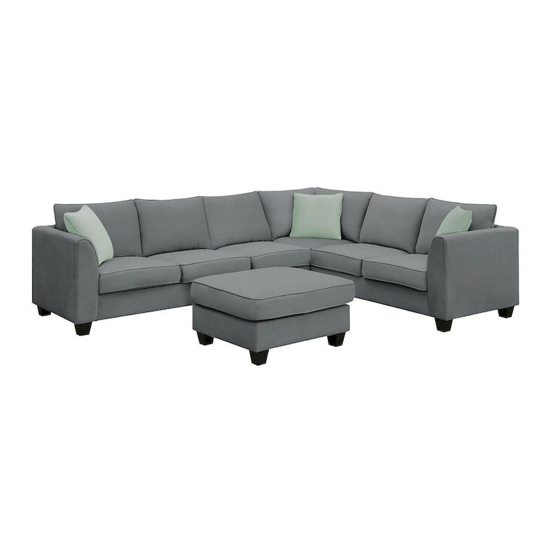 Divano angolare modulare nero/grigio con pouf, 7 posti