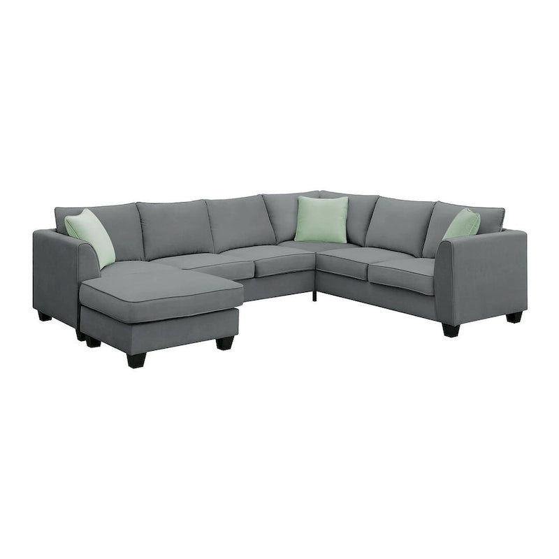 Divano angolare modulare nero/grigio con pouf, 7 posti
