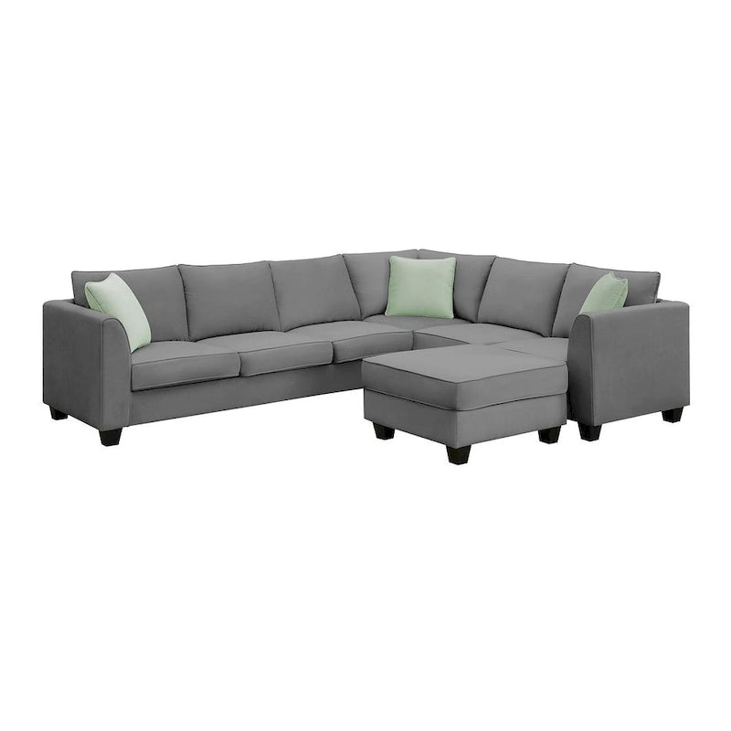 Divano angolare modulare nero/grigio con pouf, 7 posti