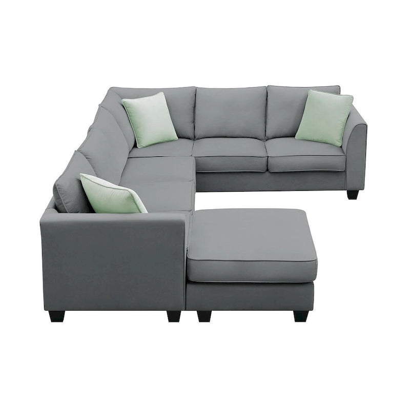 Divano angolare modulare nero/grigio con pouf, 7 posti