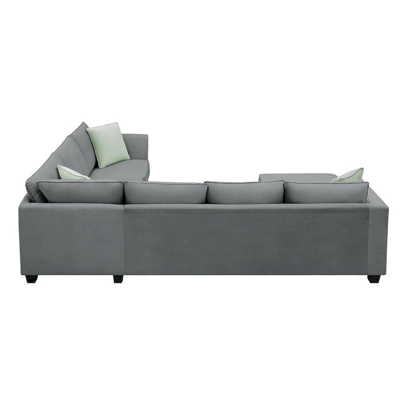 Divano angolare modulare nero/grigio con pouf, 7 posti