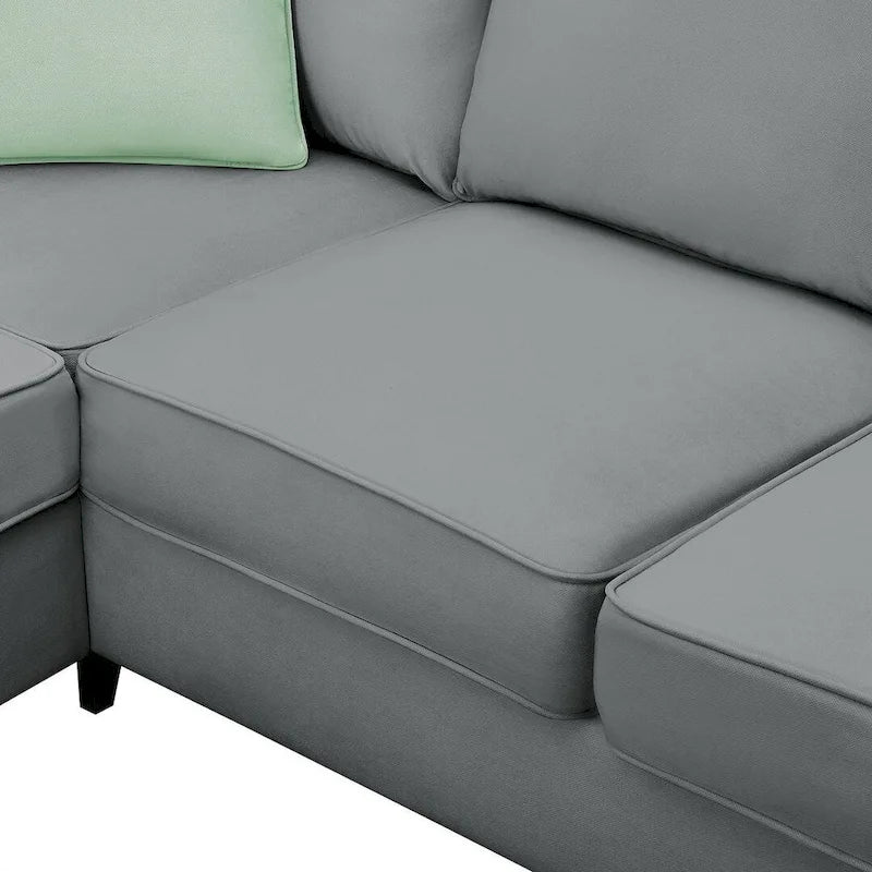 Divano angolare modulare nero/grigio con pouf, 7 posti