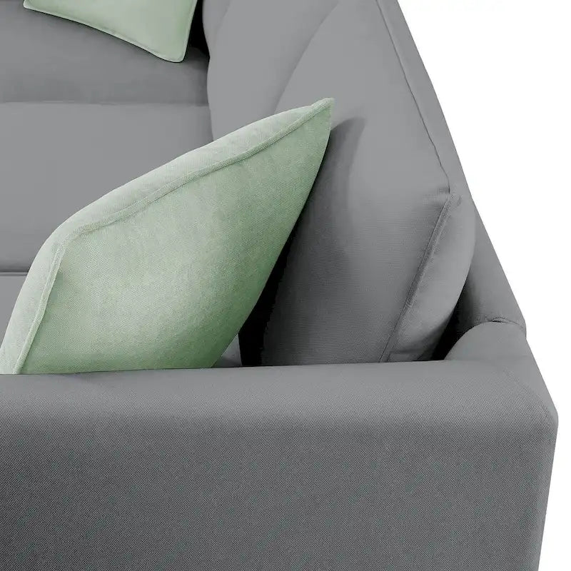 Divano angolare modulare nero/grigio con pouf, 7 posti