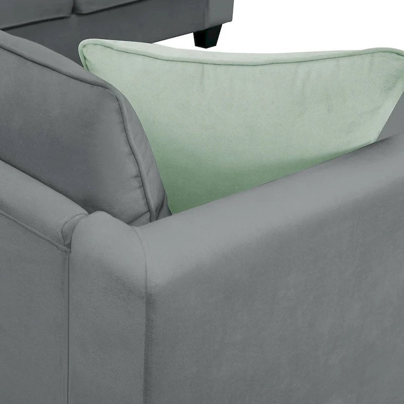 Divano angolare modulare nero/grigio con pouf, 7 posti