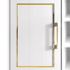 Credenza contemporanea bianca/nera con dettagli dorati, 3 ripiani, 2 armadietti, per 1