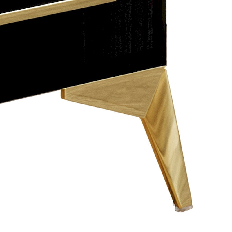 Credenza contemporanea bianca/nera con dettagli dorati, 3 ripiani, 2 armadietti, per 1
