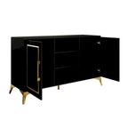 Credenza contemporanea bianca/nera con dettagli dorati, 3 ripiani, 2 armadietti, per 1