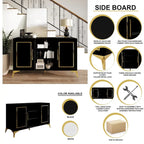 Credenza contemporanea bianca/nera con dettagli dorati, 3 ripiani, 2 armadietti, per 1