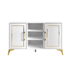 Credenza contemporanea bianca/nera con dettagli dorati, 3 ripiani, 2 armadietti, per 1