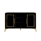 Credenza contemporanea bianca/nera con dettagli dorati, 3 ripiani, 2 armadietti, per 1