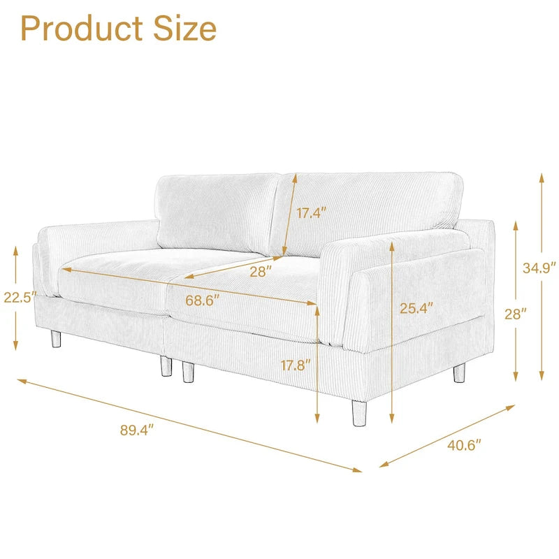 Divanetto a 2-3 posti in velluto a costine – Grigio / Beige / Grigio chiaro / Verde / Arancione