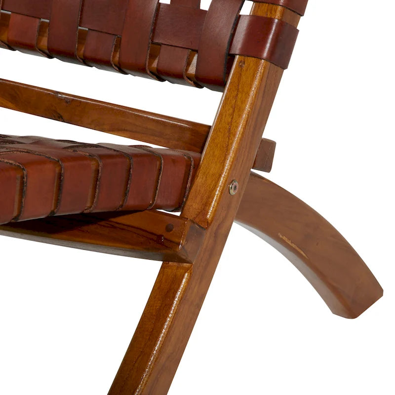 Sedia Pieghevole Monoposto in Pelle Intrecciata Nera/Marrone