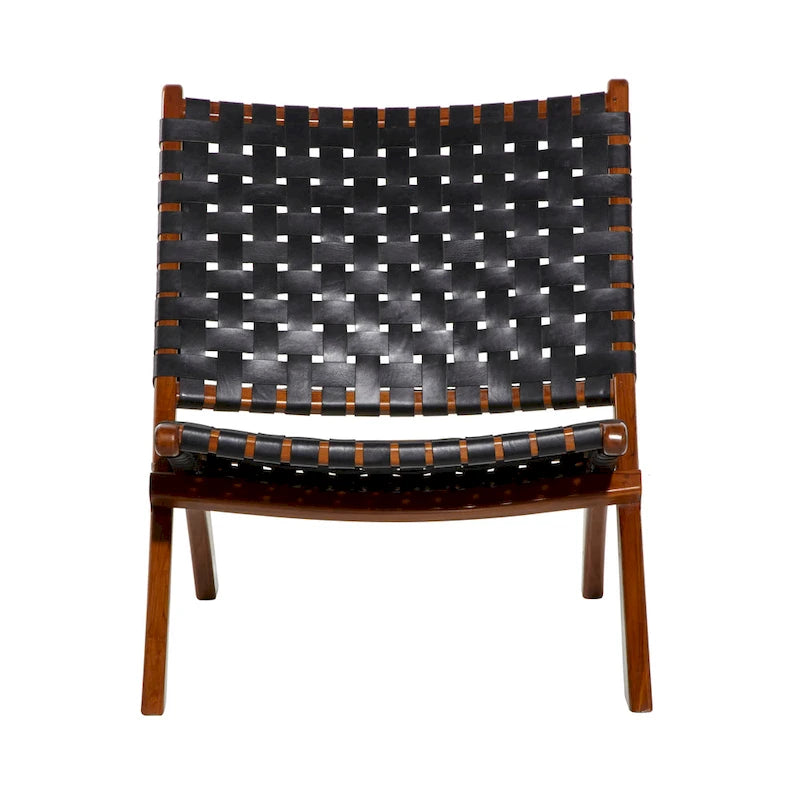 Sedia Pieghevole Monoposto in Pelle Intrecciata Nera/Marrone