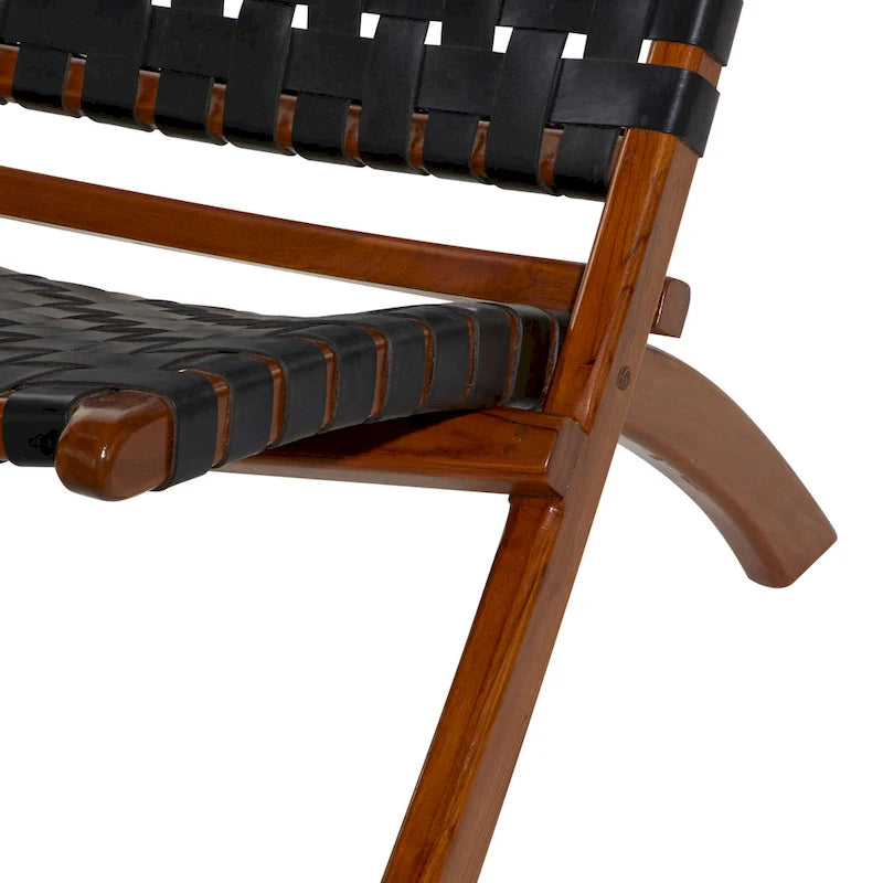 Sedia Pieghevole Monoposto in Pelle Intrecciata Nera/Marrone