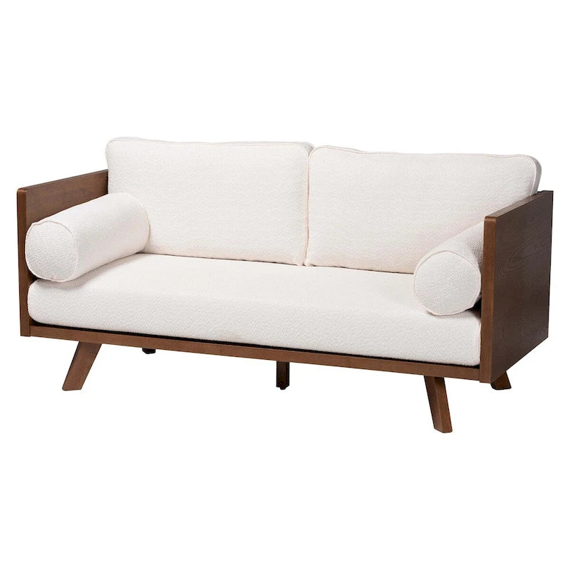 Divano Tuxedo Mid-Century in Tessuto Bouclé Crema/Grigio, 2-3 Posti