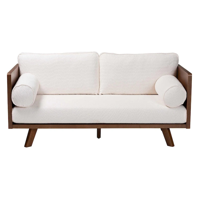 Divano Tuxedo Mid-Century in Tessuto Bouclé Crema/Grigio, 2-3 Posti