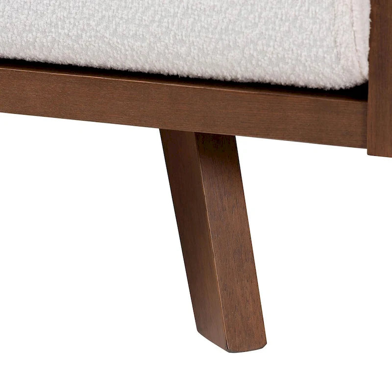 Divano Tuxedo Mid-Century in Tessuto Bouclé Crema/Grigio, 2-3 Posti