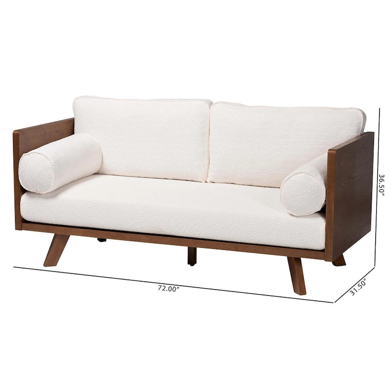 Divano Tuxedo Mid-Century in Tessuto Bouclé Crema/Grigio, 2-3 Posti