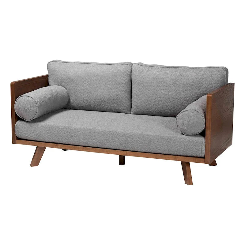 Divano Tuxedo Mid-Century in Tessuto Bouclé Crema/Grigio, 2-3 Posti
