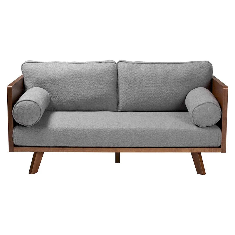 Divano Tuxedo Mid-Century in Tessuto Bouclé Crema/Grigio, 2-3 Posti