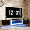 Mobile TV da parete bianco e nero con caminetto elettrico da 36", adatto per TV fino a 80"