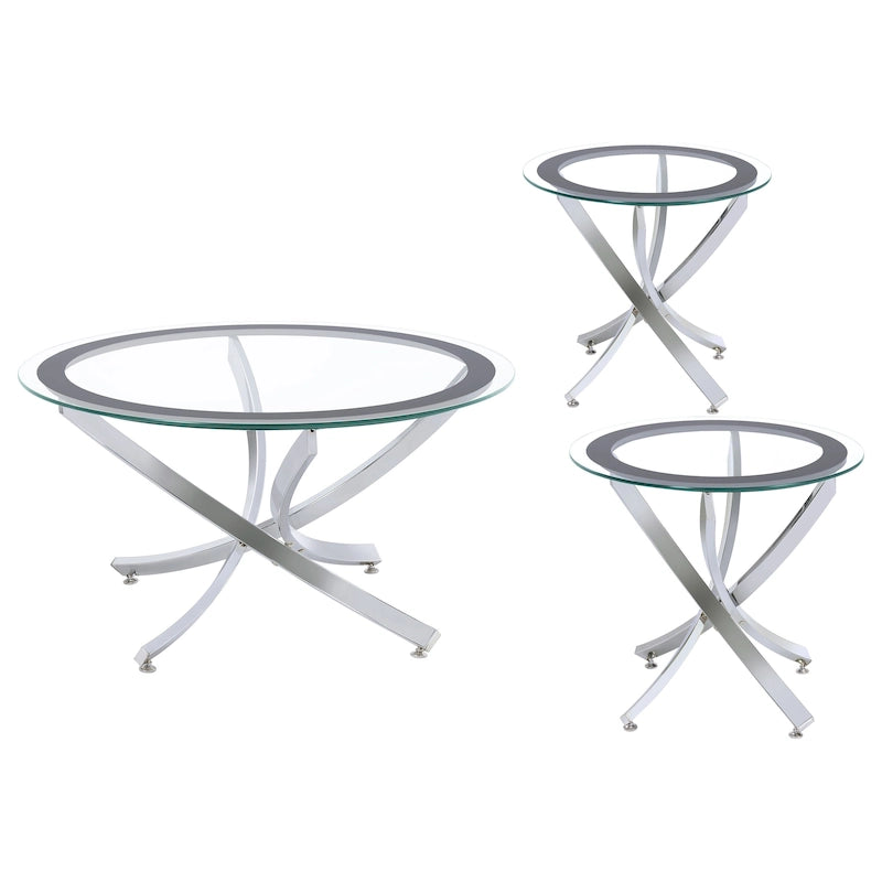 Set di tavolini da caffè rotondi con piano in vetro in cromo/ottone rosato, da 2 o 3 pezzi