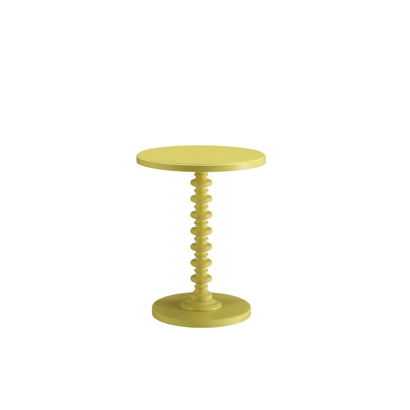 Tavolino rotondo con piedistallo in legno giallo, stile vintage, singolo