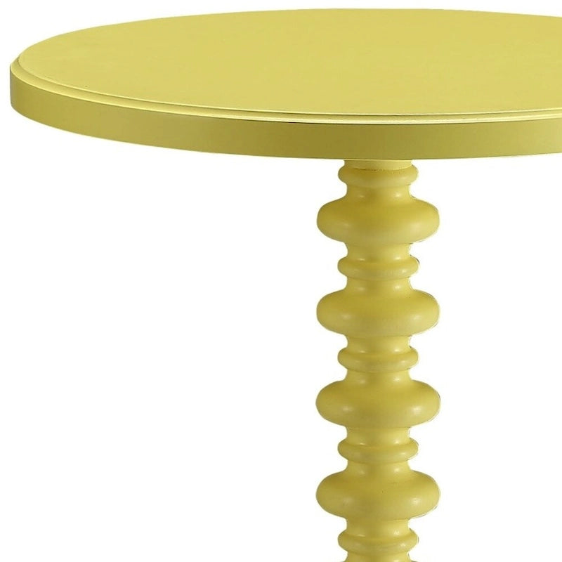Tavolino rotondo con piedistallo in legno giallo, stile vintage, singolo